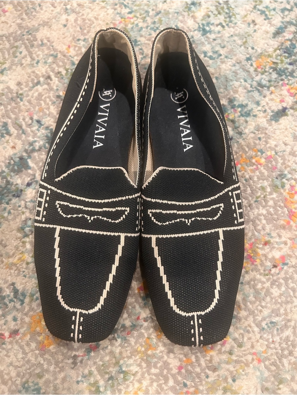 Vivaia Women's Black & Cream Knit Slip-On Loafers